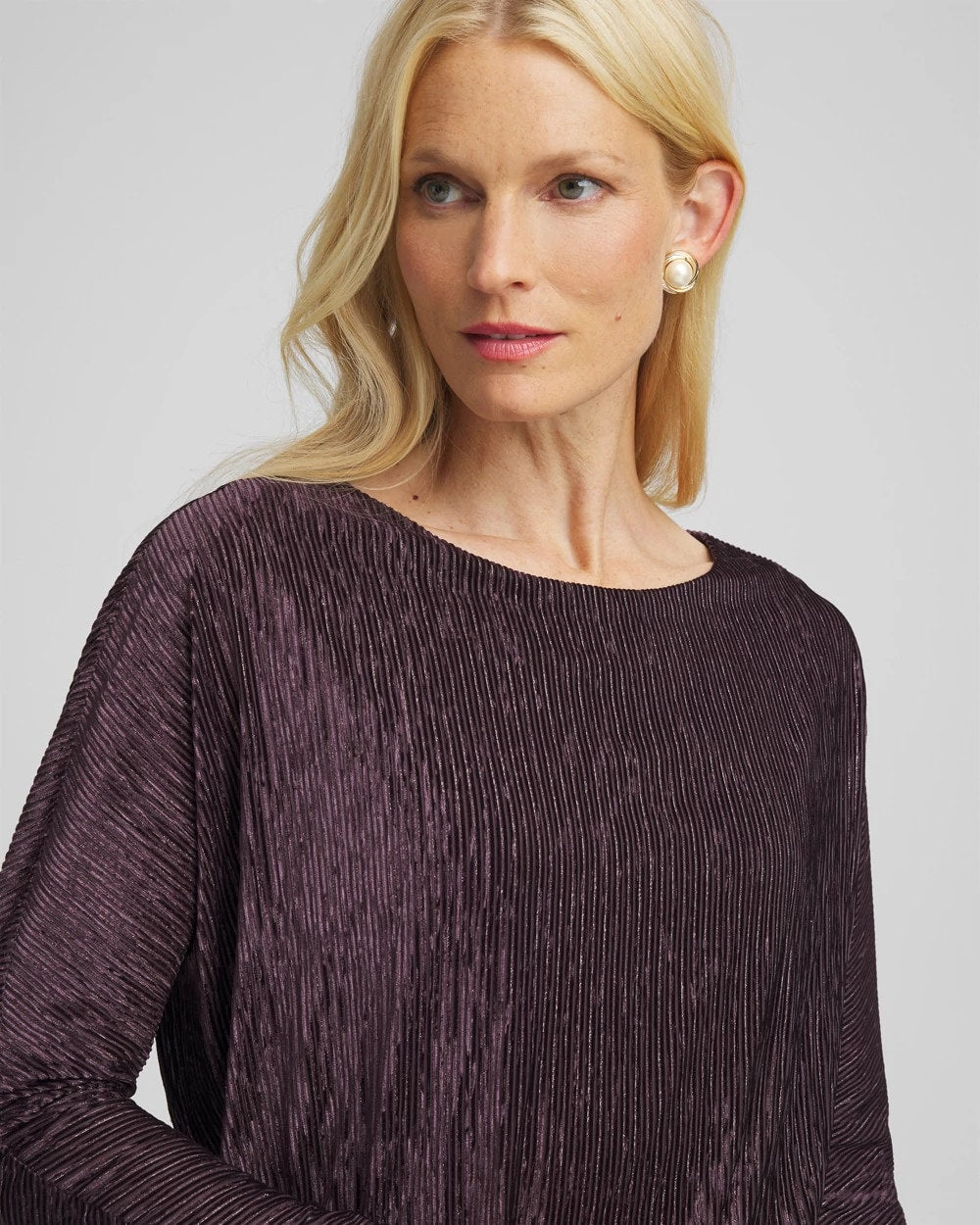 Chico's For Sale Night Bloom Crinkle Velvet Banded-Bottom Top