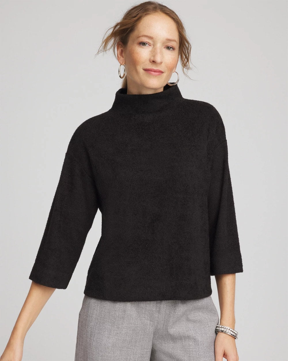 Chico's Discount Black Jacquard Cozy Turtleneck