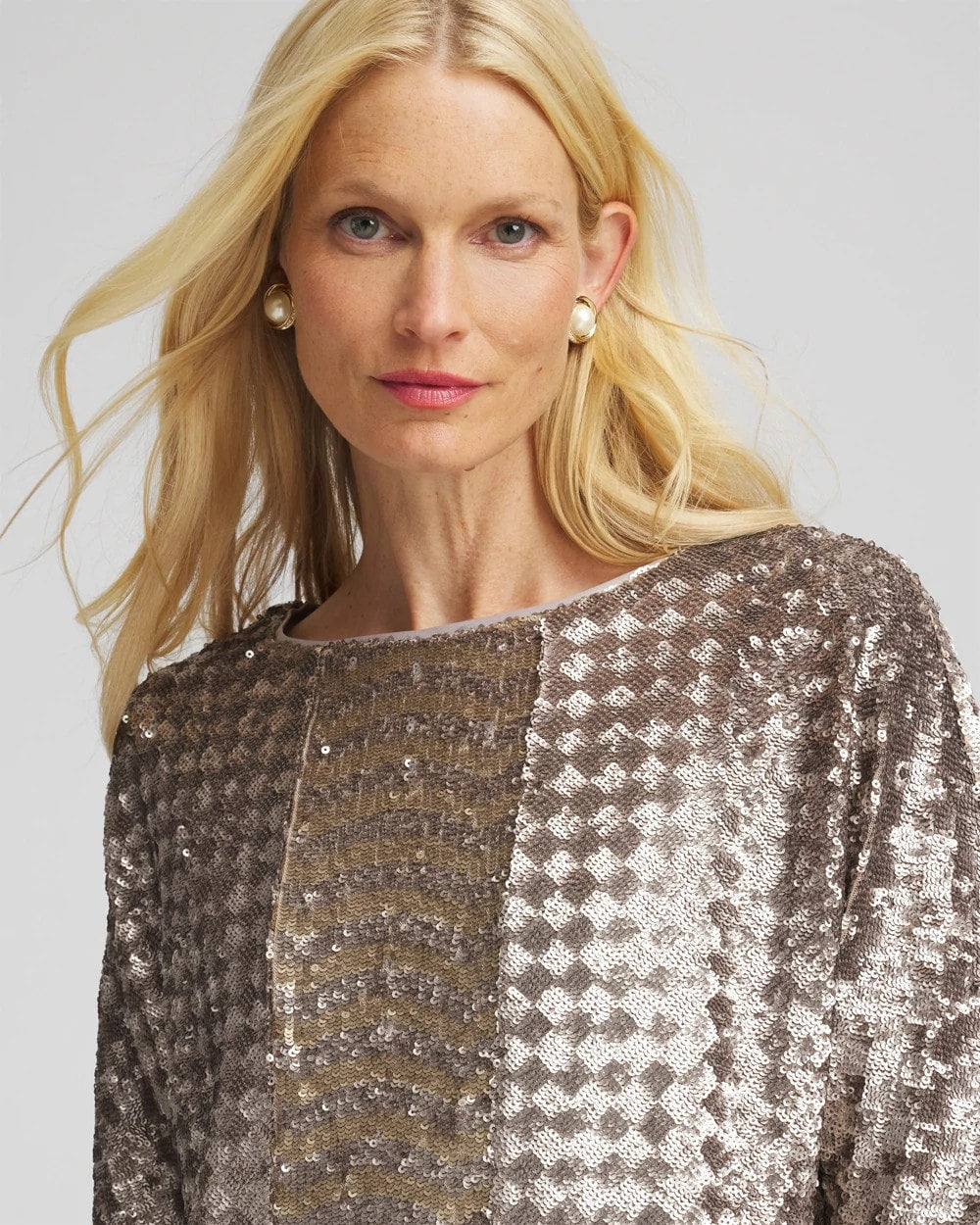 Chico's Sale Gold Art Deco Dolman Sequins Tee