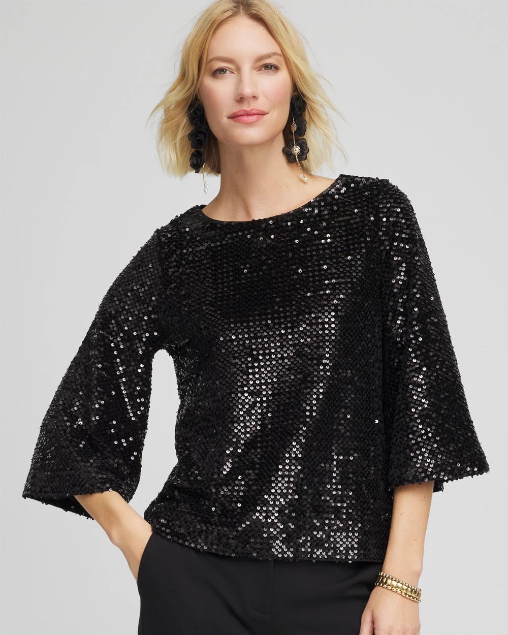 Chico's On Sale Black Sparkling Sequin Party Tee
