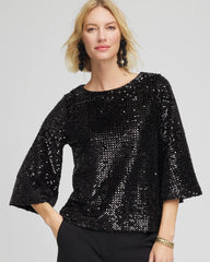 Chico's On Sale Black Sparkling Sequin Party Tee