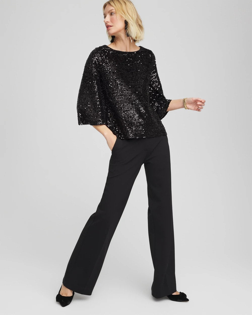 Chico's On Sale Black Sparkling Sequin Party Tee