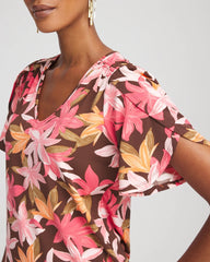 Chico's For Sale Cacao Floral Petal-Sleeve Voop Neck Tee