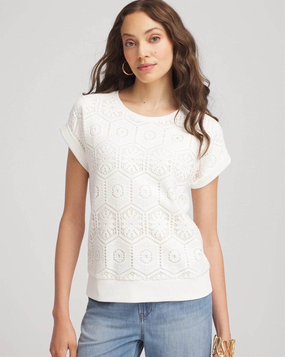 Chico's Online Ecru Crocheted Cotton-Blend Shirt