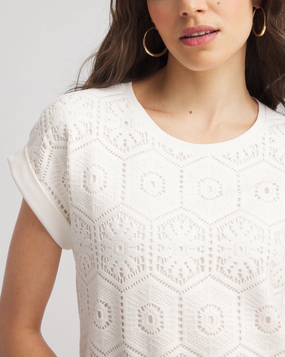 Chico's Online Ecru Crocheted Cotton-Blend Shirt