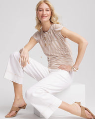 Chico's Discount Cafe Aroma Neutral Striped Cap Sleeve Dolman Tee