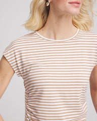 Chico's Discount Cafe Aroma Neutral Striped Cap Sleeve Dolman Tee