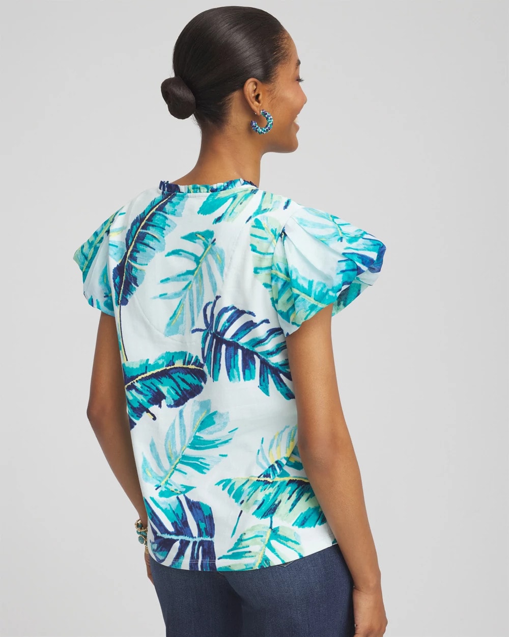 Chico's Outlet Paradiso Blue Notch Neck Cap Sleeve Tee