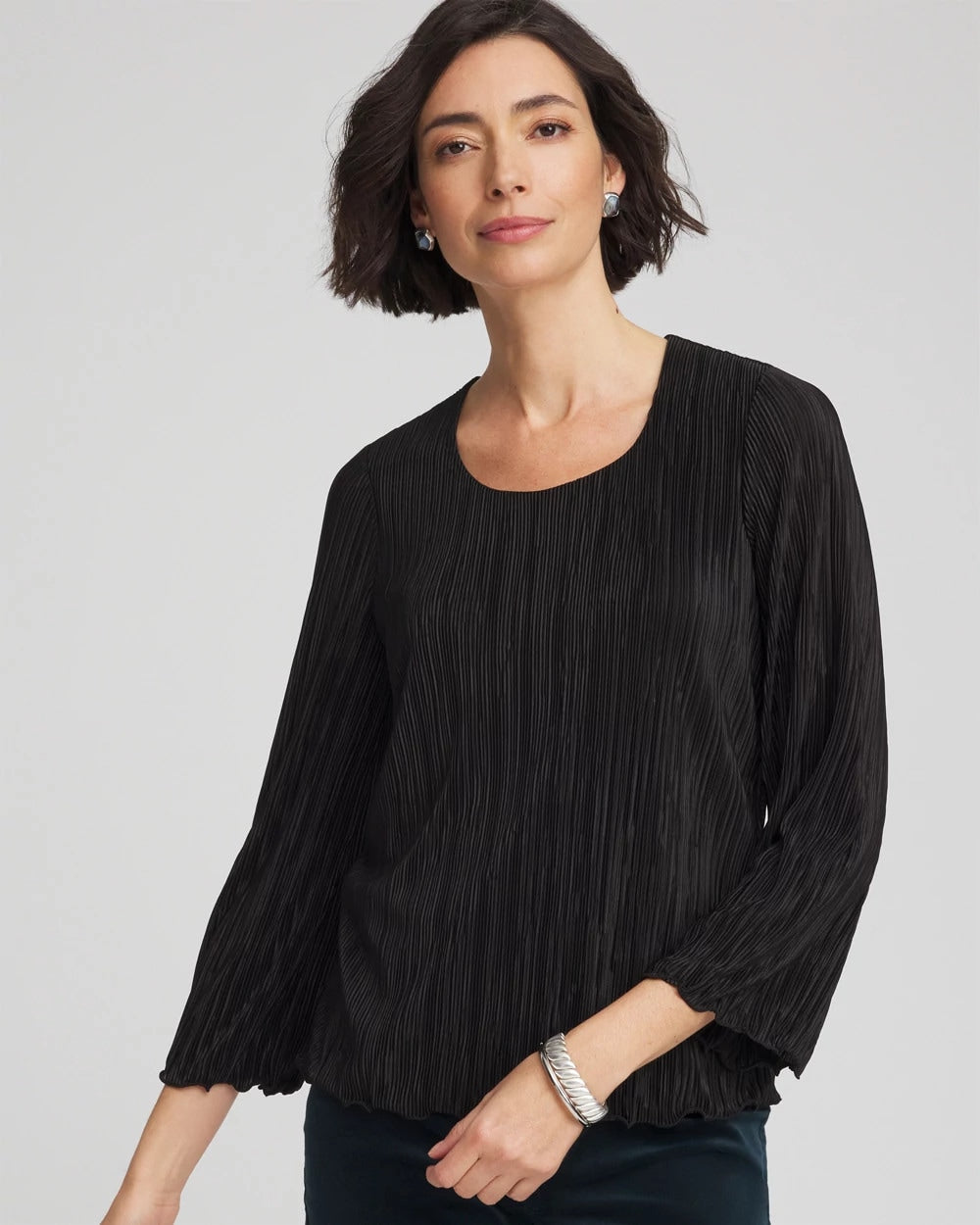 Chico's Online Black Bodre Flare Sleeve Top