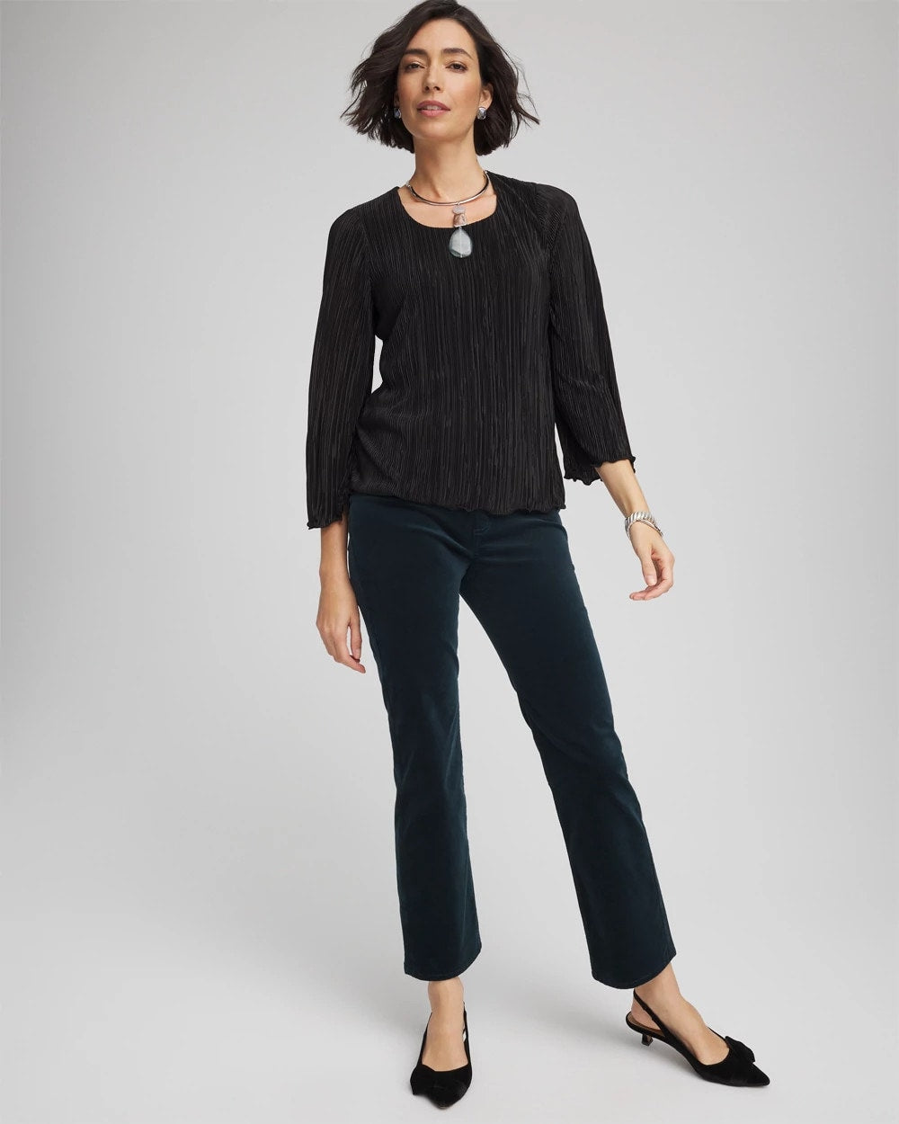 Chico's Online Black Bodre Flare Sleeve Top