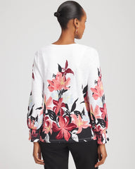 Chico's Sale Alabaster Floral-Motif Smocked Cotton-Slub Tee
