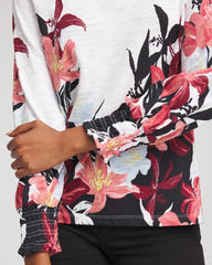 Chico's Sale Alabaster Floral-Motif Smocked Cotton-Slub Tee