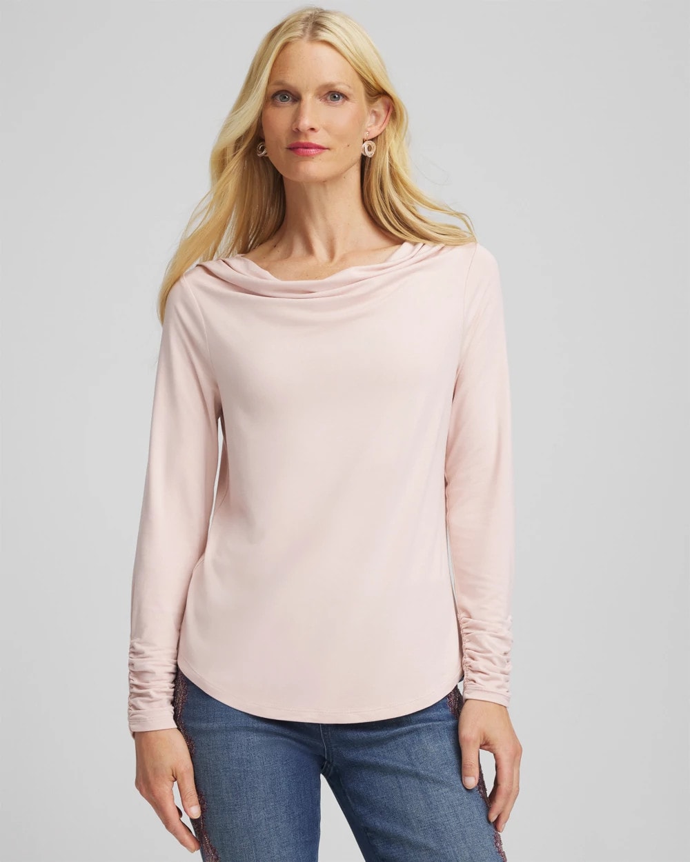 Chico's Outlet Rose Smoke Cowlneck Long-Sleeved Tee