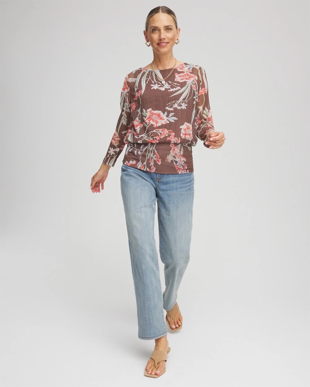 Chico's On Sale Dried Mushroom Textured Banded-Hem Top