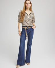 Chico's Sale Ecru Leopard Braided Linen Top