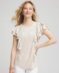 Chico's Outlet River Rock Embroidered Flutter-Sleeve Tee