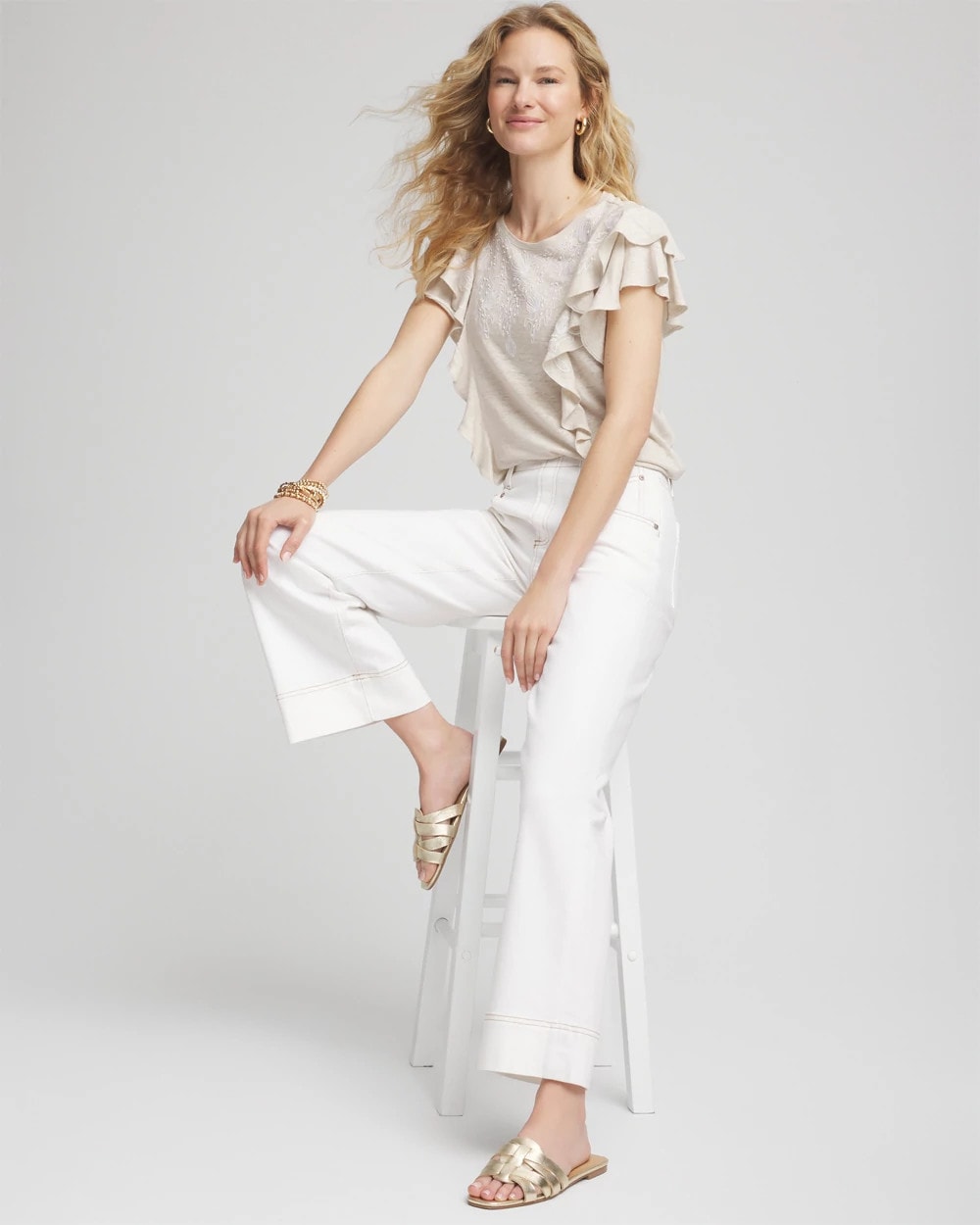 Chico's Outlet River Rock Embroidered Flutter-Sleeve Tee