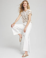 Chico's Outlet River Rock Embroidered Flutter-Sleeve Tee
