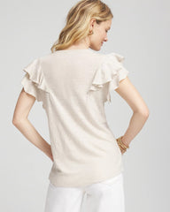 Chico's Outlet River Rock Embroidered Flutter-Sleeve Tee