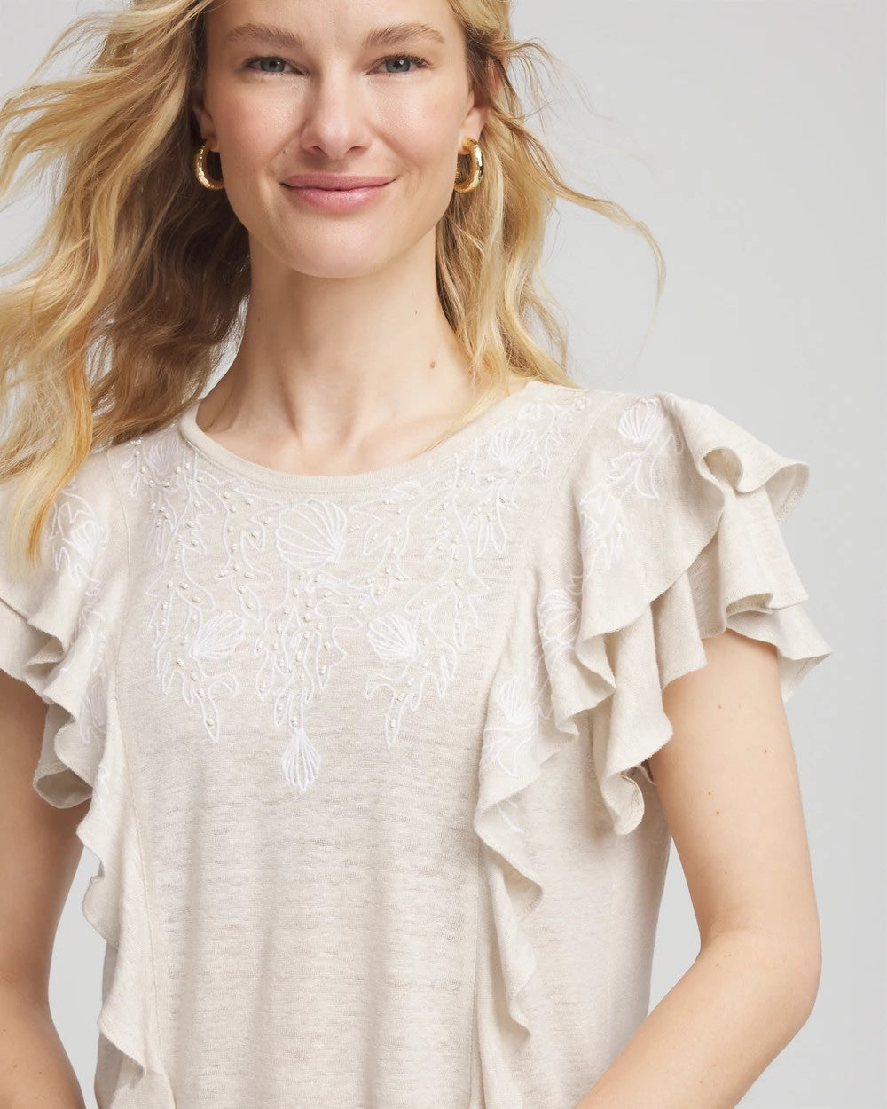 Chico's Outlet River Rock Embroidered Flutter-Sleeve Tee