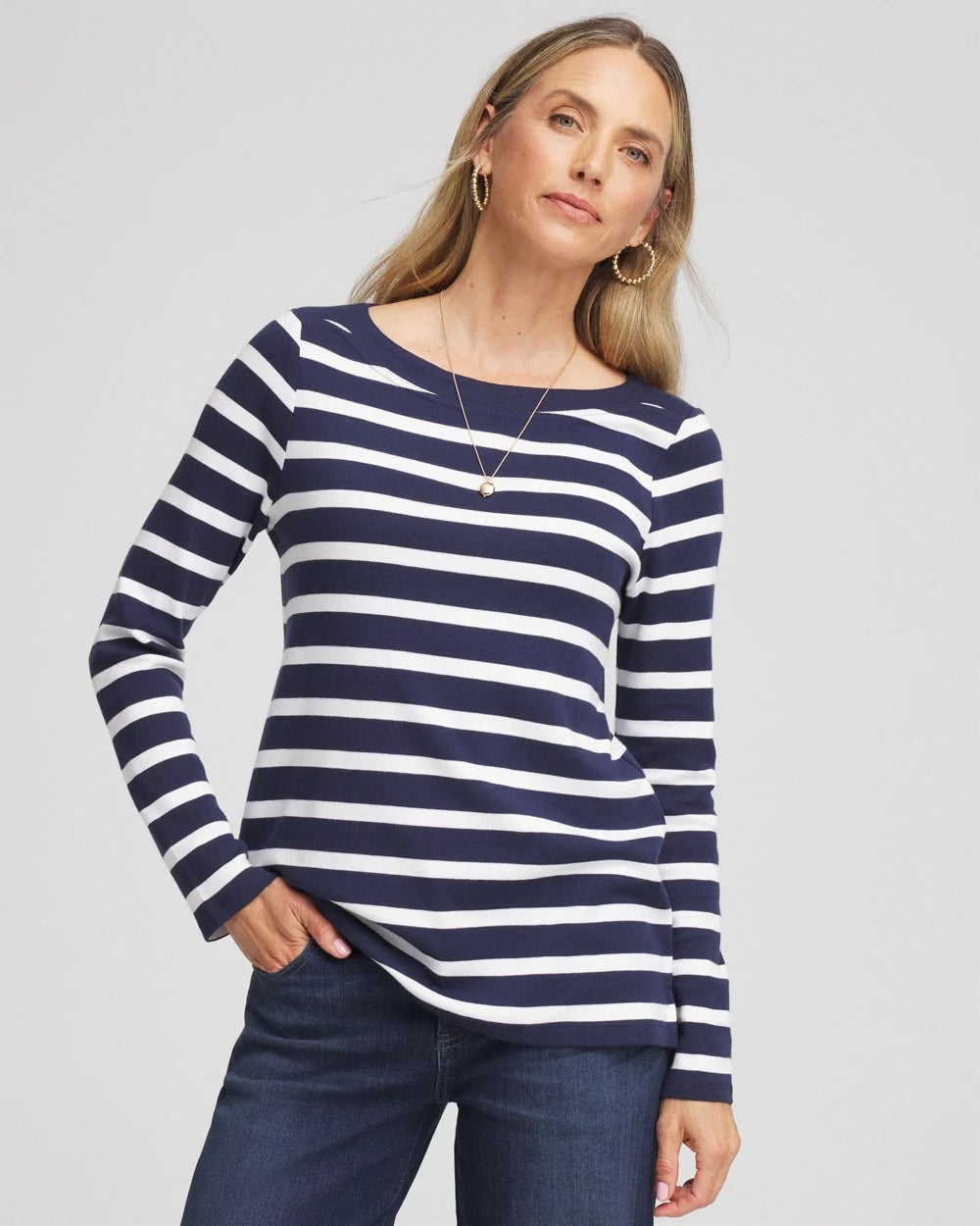 Chico's For Sale Passport Blue Stretch Cotton Boatneck Tunic