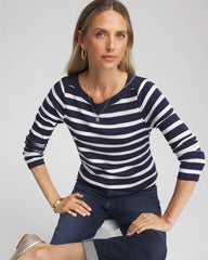 Chico's For Sale Passport Blue Stretch Cotton Boatneck Tunic