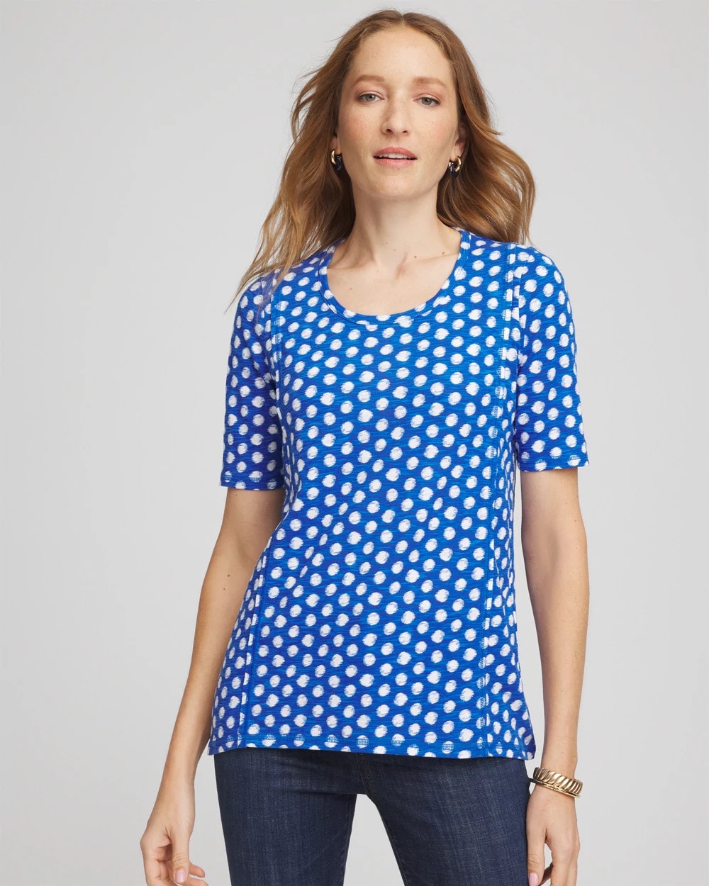 Chico's Online Azure Printed Slub Short Sleeve Tee