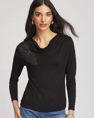 Chico's Discount Black Embellished Cowlneck Dolman Tee