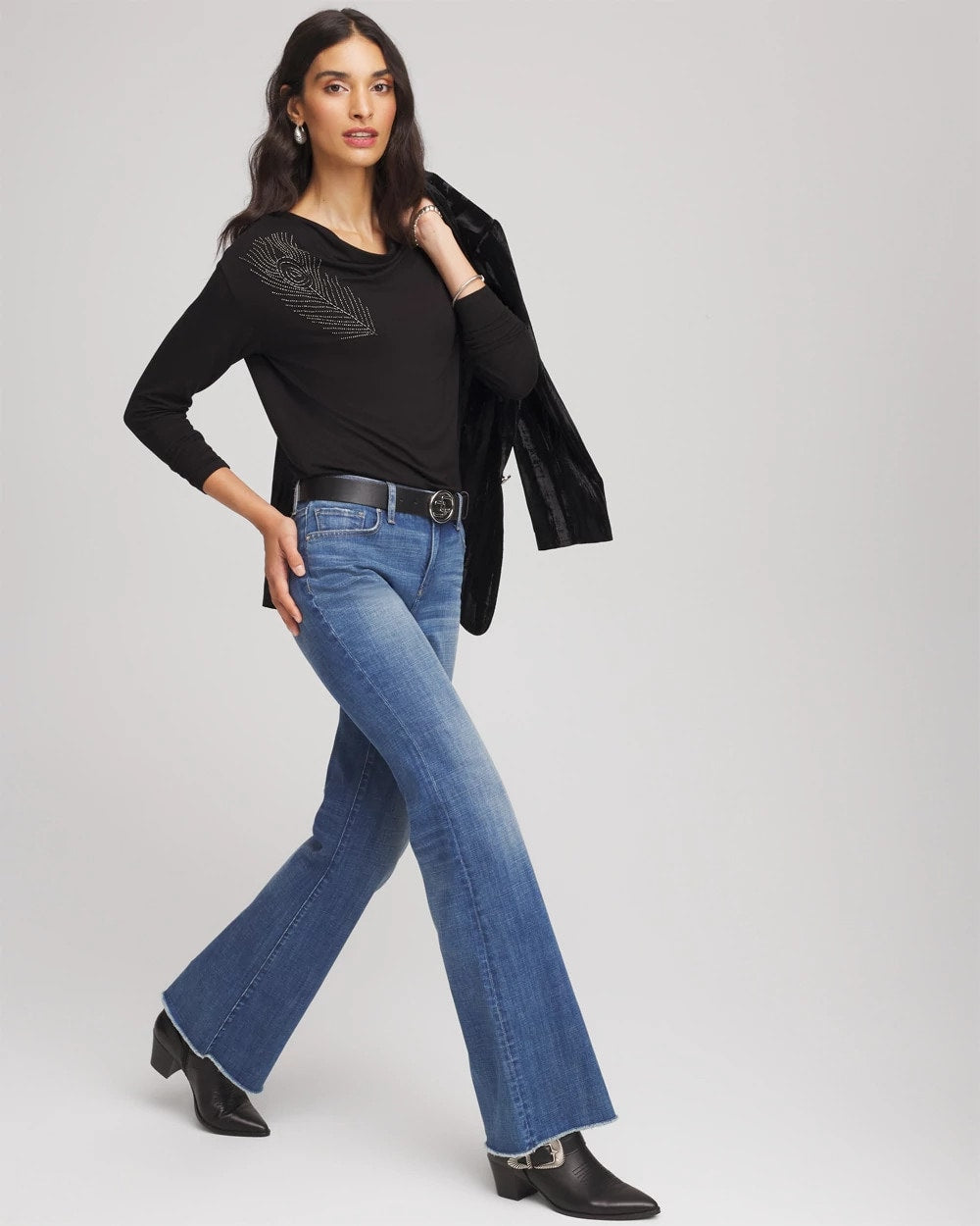 Chico's Discount Black Embellished Cowlneck Dolman Tee