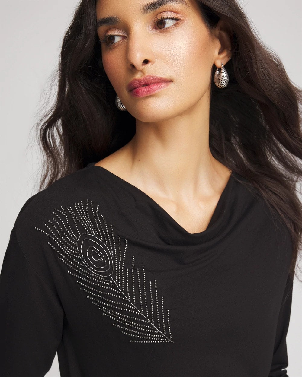 Chico's Discount Black Embellished Cowlneck Dolman Tee