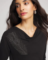 Chico's Discount Black Embellished Cowlneck Dolman Tee