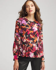 Chico's Sale Black Printed Chiffon Peplum Top