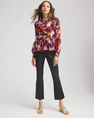 Chico's Sale Black Printed Chiffon Peplum Top