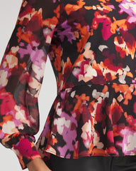 Chico's Sale Black Printed Chiffon Peplum Top