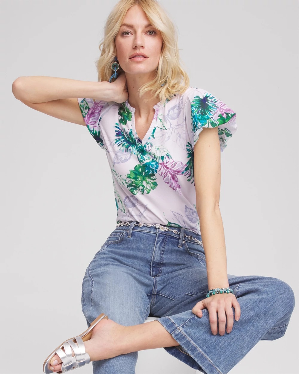 Chico's On Sale Gentle Lavender Notch Neck Cap Sleeve Tee