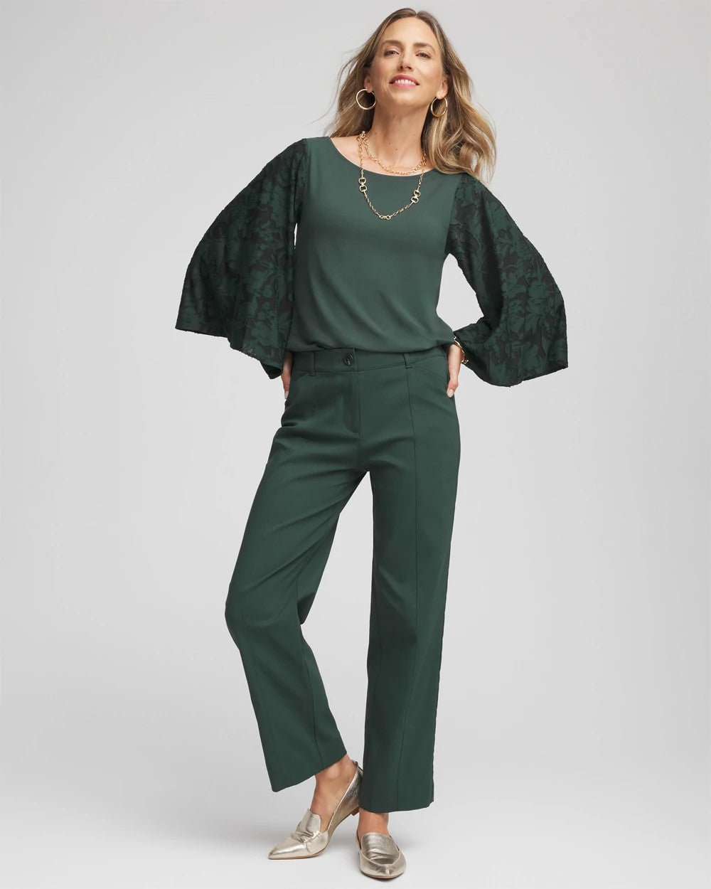 Chico's Online Darkest Spruce Touch of Cool™ Burnout Angel-Sleeved Top