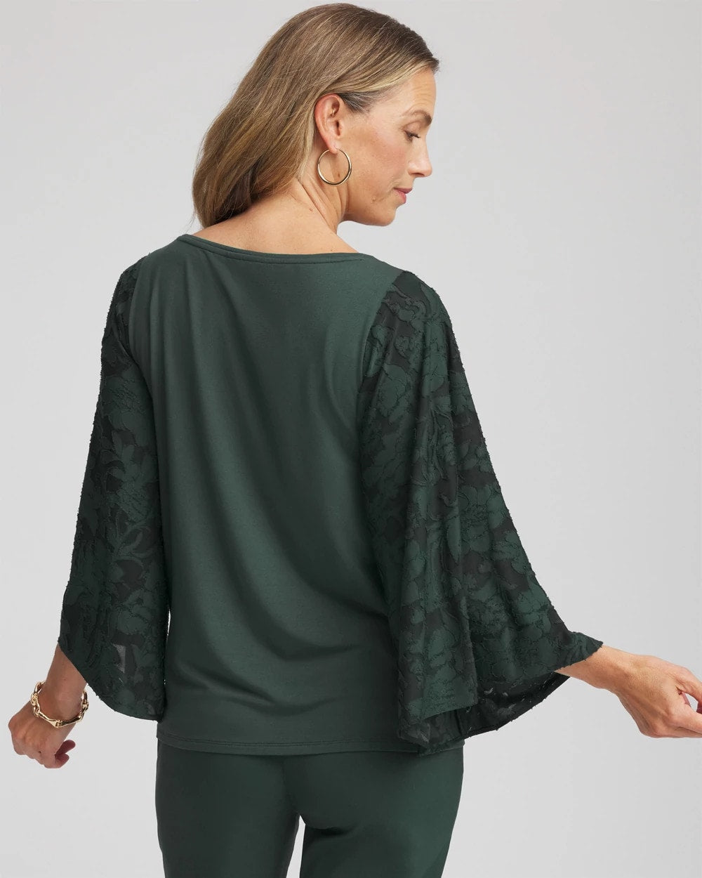 Chico's Online Darkest Spruce Touch of Cool™ Burnout Angel-Sleeved Top