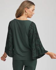 Chico's Online Darkest Spruce Touch of Cool™ Burnout Angel-Sleeved Top