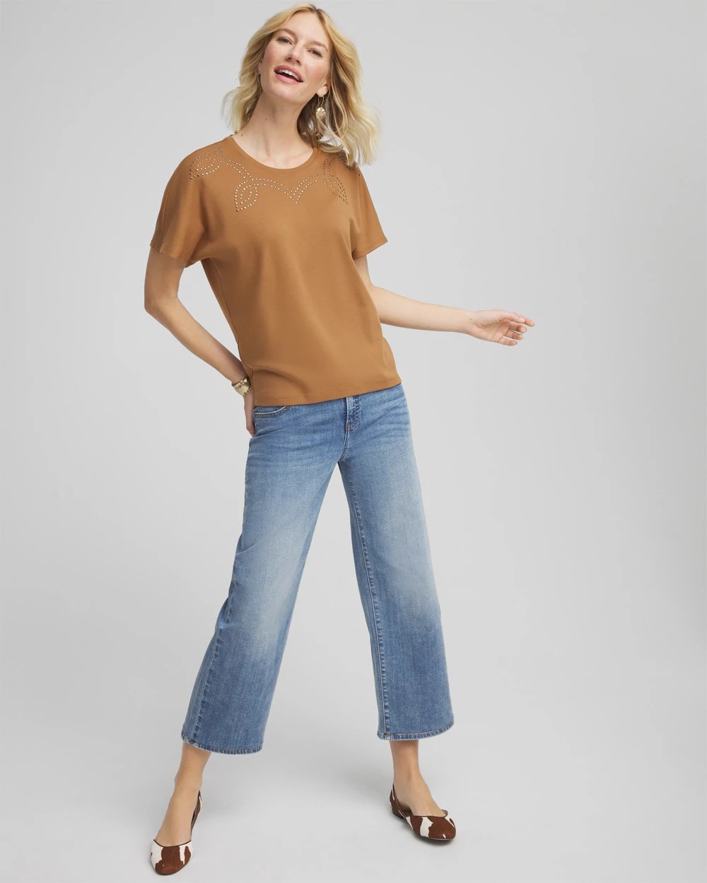 Chico's Sale Burnt Sienna Studded Tapered Dolman Top