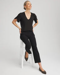 Chico's Outlet Black Petal-Sleeve Voop Neck Tee