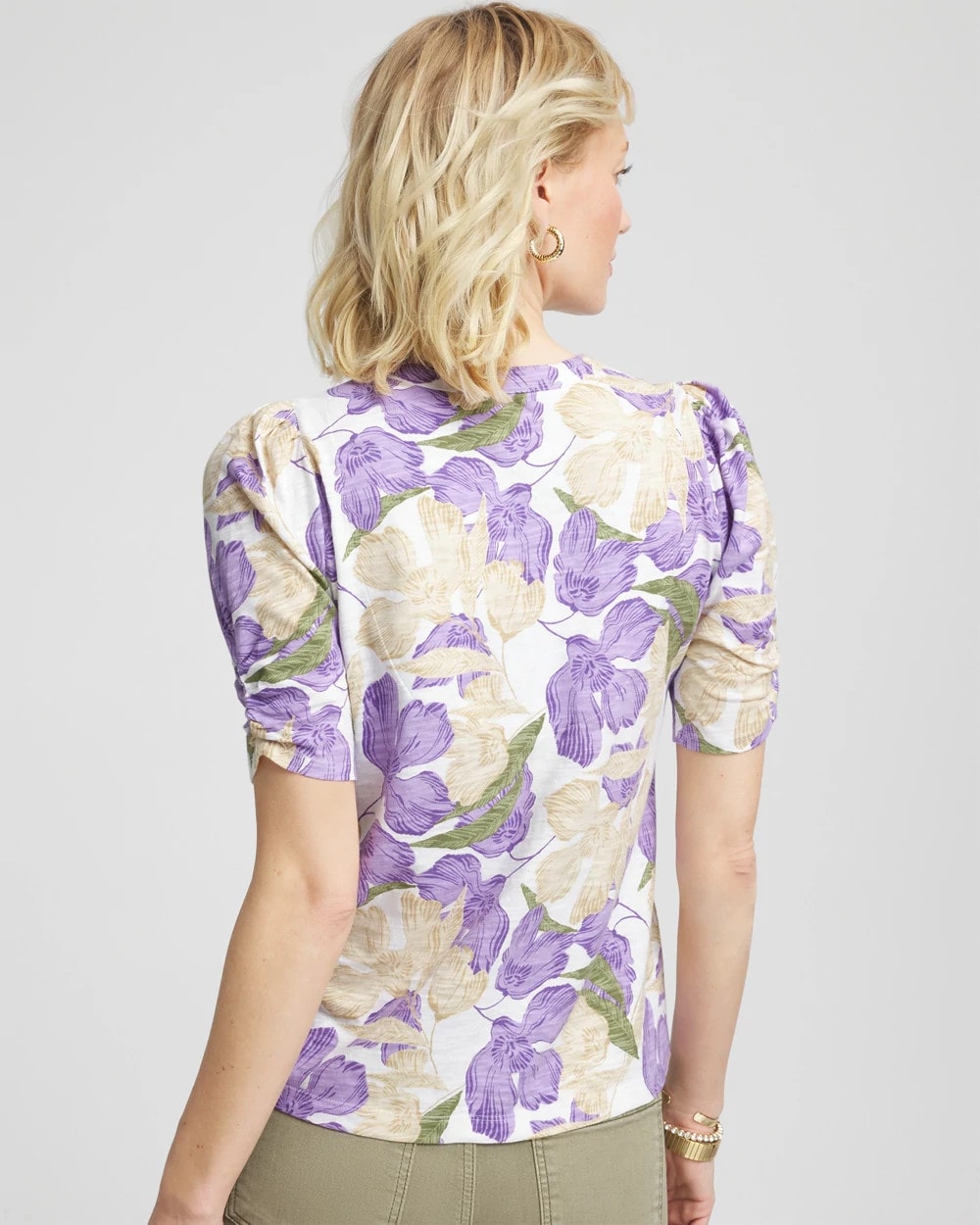 Chico's On Sale Alabaster Floral Slub Henley Tee
