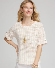Chico's Online Glistening Sand Textured Roll Cuff Tee