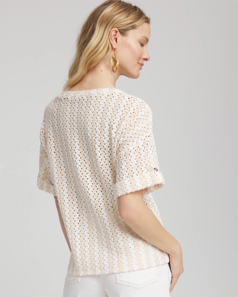 Chico's Online Glistening Sand Textured Roll Cuff Tee
