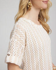 Chico's Online Glistening Sand Textured Roll Cuff Tee