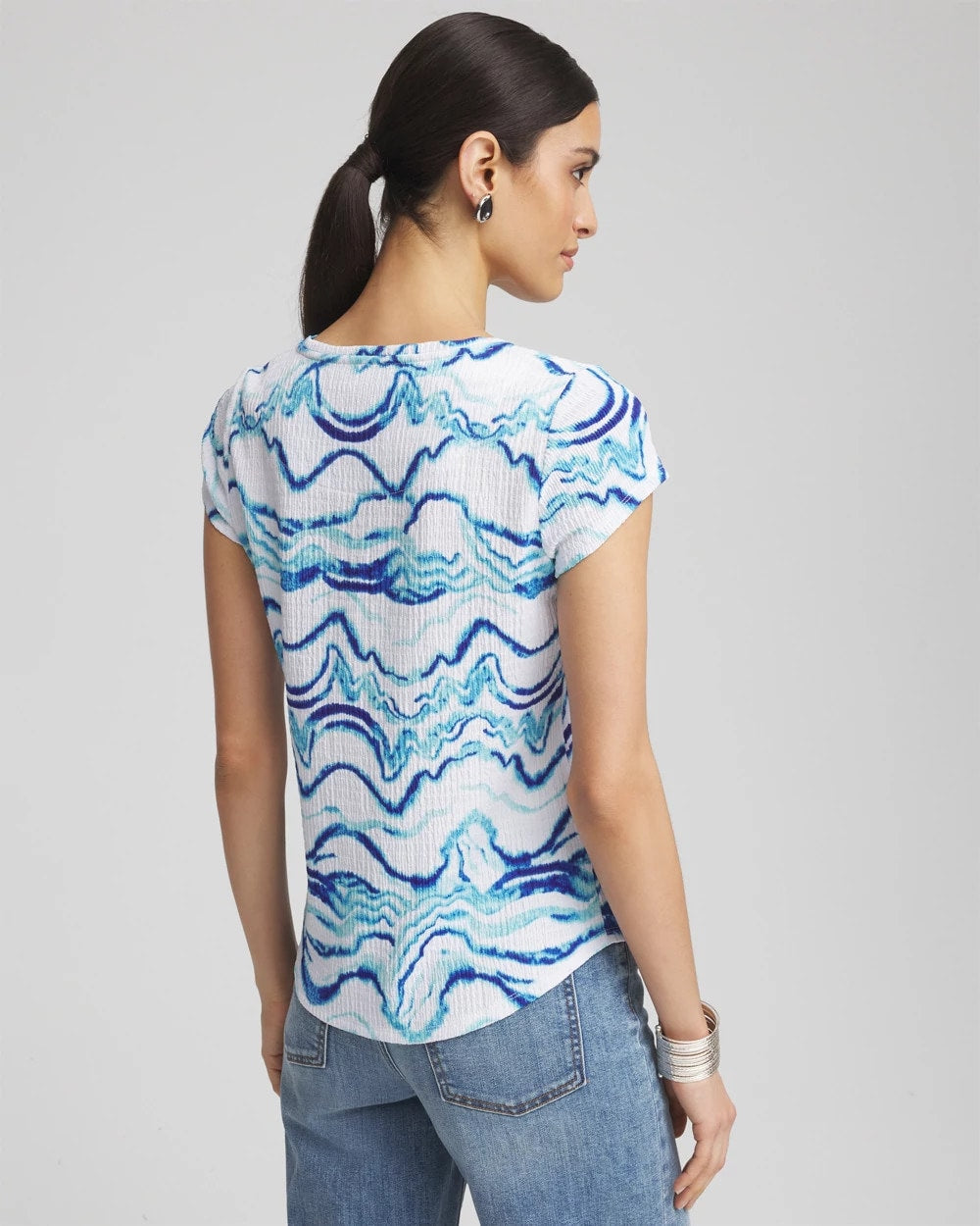 Chico's Discount Alabaster Ocean Waves Cap Sleeve Dolman Tee