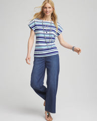 Chico's Sale Paradiso Blue Stripe Modern Cap Sleeve Tee