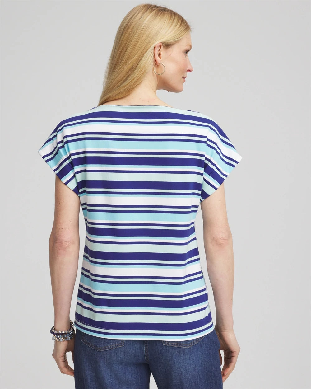 Chico's Sale Paradiso Blue Stripe Modern Cap Sleeve Tee