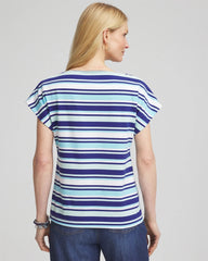 Chico's Sale Paradiso Blue Stripe Modern Cap Sleeve Tee