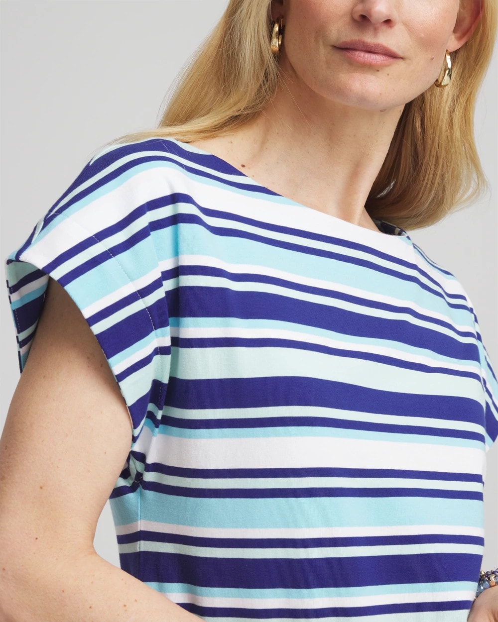 Chico's Sale Paradiso Blue Stripe Modern Cap Sleeve Tee