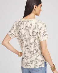 Chico's Outlet Glistening Sand Panther Sweater-Trim Linen Tee